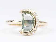 1.64ct Montana Sapphire Half Moon with Diamond Halo 14K Gold Engagement Ring