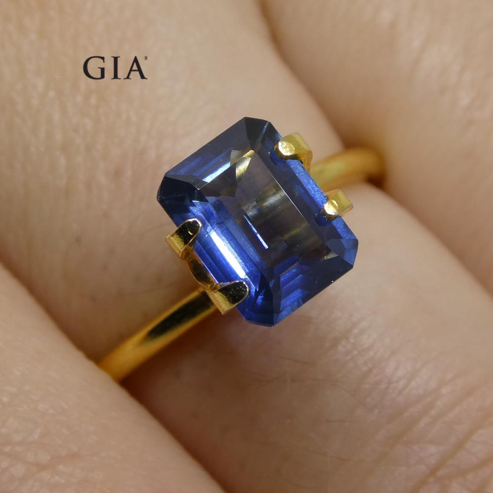 1.64 Carat Octagonal/Emerald Cut Blue Sapphire GIA Certified Thailand For Sale 11