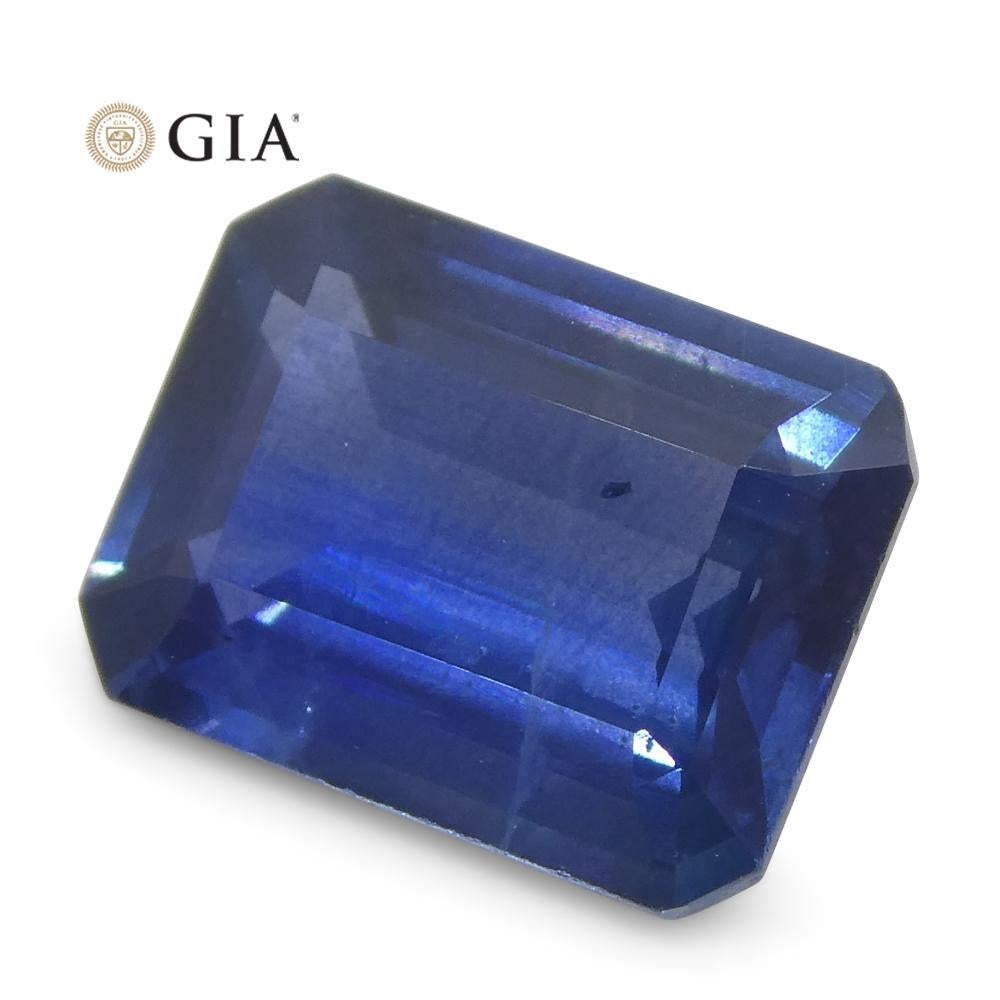 Women's or Men's 1.64 Carat Octagonal/Emerald Cut Blue Sapphire GIA Certified Thailand For Sale