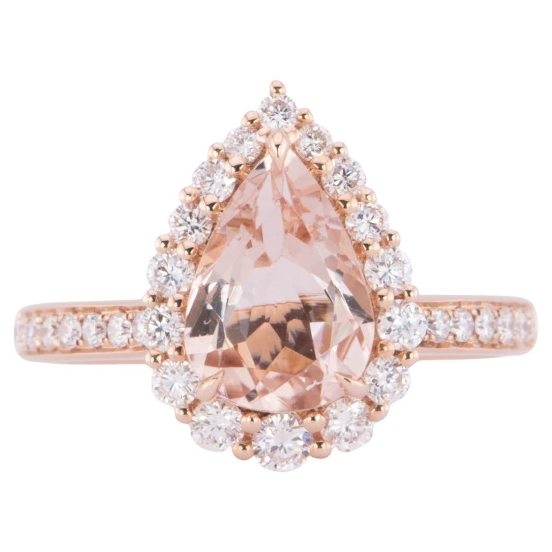 1,64ct Soft Pink Morganit 14K Rose Gold Verlobungsring mit Diamant Halo R6617 im Angebot