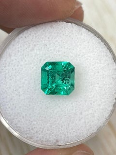 1.64ct Yellowish Green Asscher Cut Colombian Emerald: 7.4x7.3 Genuine May