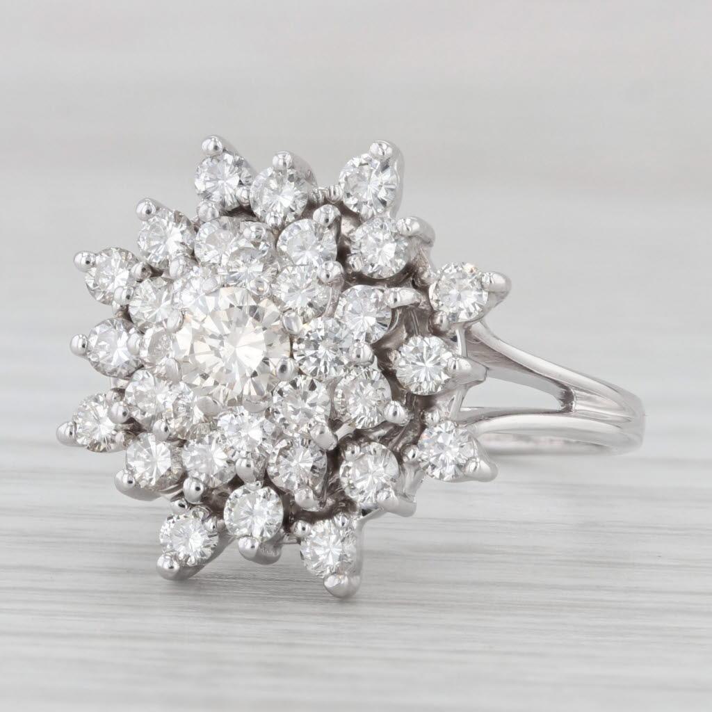 Round Cut 1.64ctw Diamond Cluster Cocktail Ring 14k White Gold Size 9
