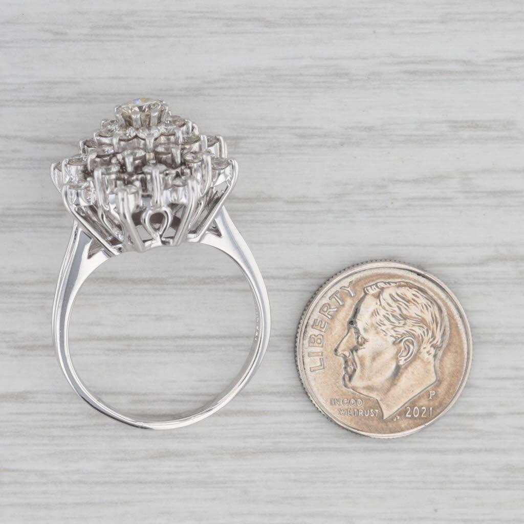 1.64ctw Diamond Cluster Cocktail Ring 14k White Gold Size 9 In Good Condition In McLeansville, NC