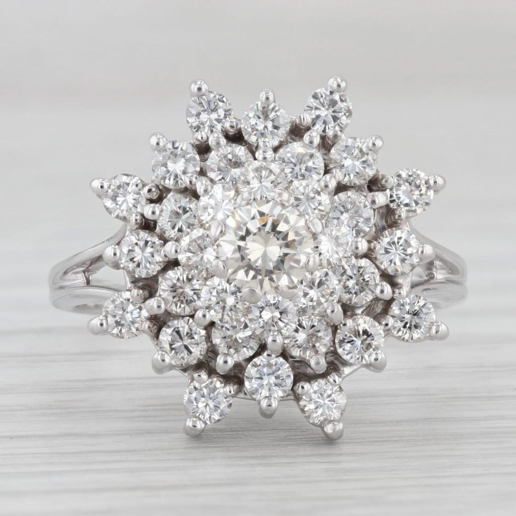 1.64ctw Diamond Cluster Cocktail Ring 14k White Gold Size 9 1