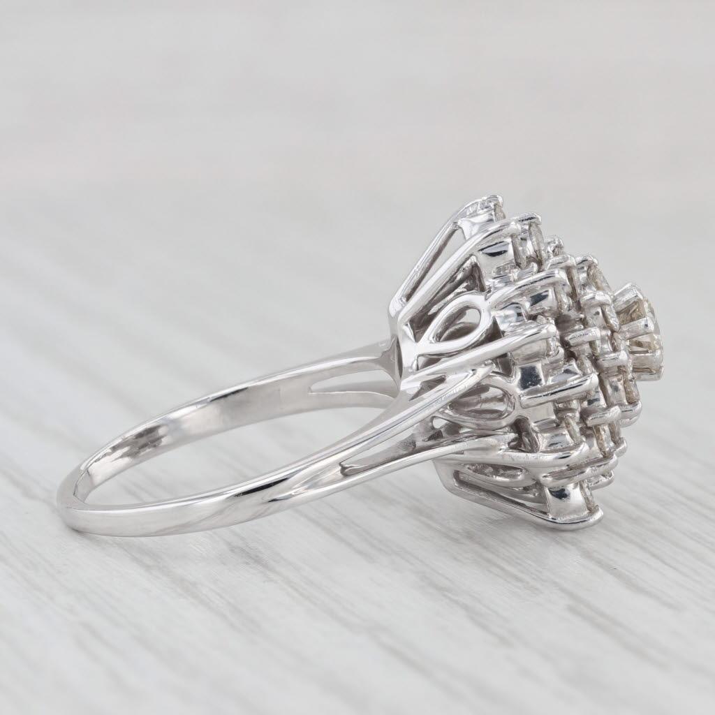 1.64ctw Diamond Cluster Cocktail Ring 14k White Gold Size 9 2
