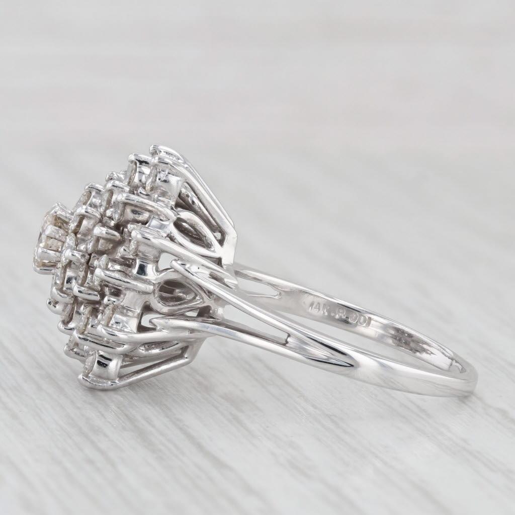 1.64ctw Diamond Cluster Cocktail Ring 14k White Gold Size 9 3