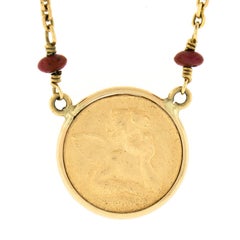 16.5" 14k Gold Ruby by the Yard Chain w/ 18k Cherub Angel Round Pendant Necklace