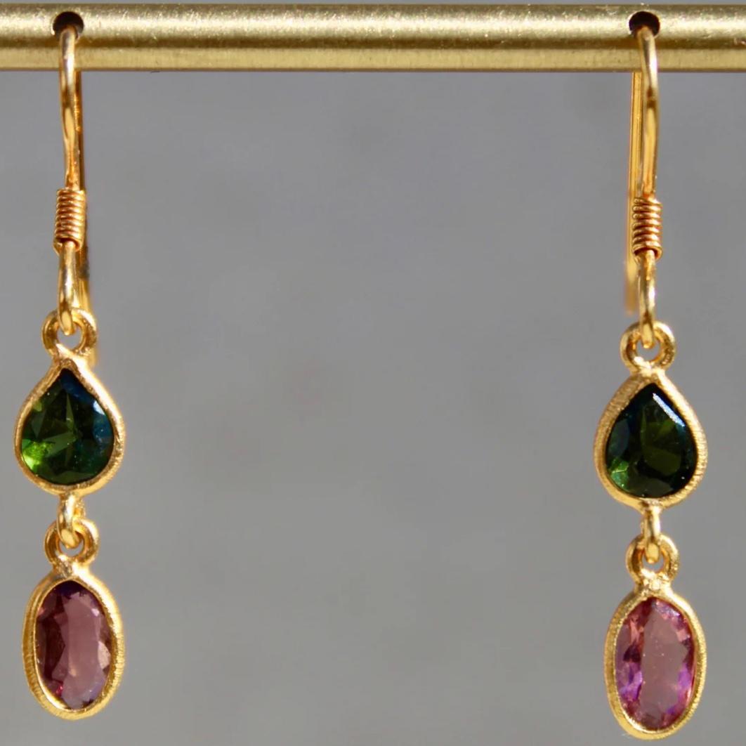 1.65 Total Carats

14K Gold French Wire

Green Tourmaline Pear

Pink Tourmaline Oval