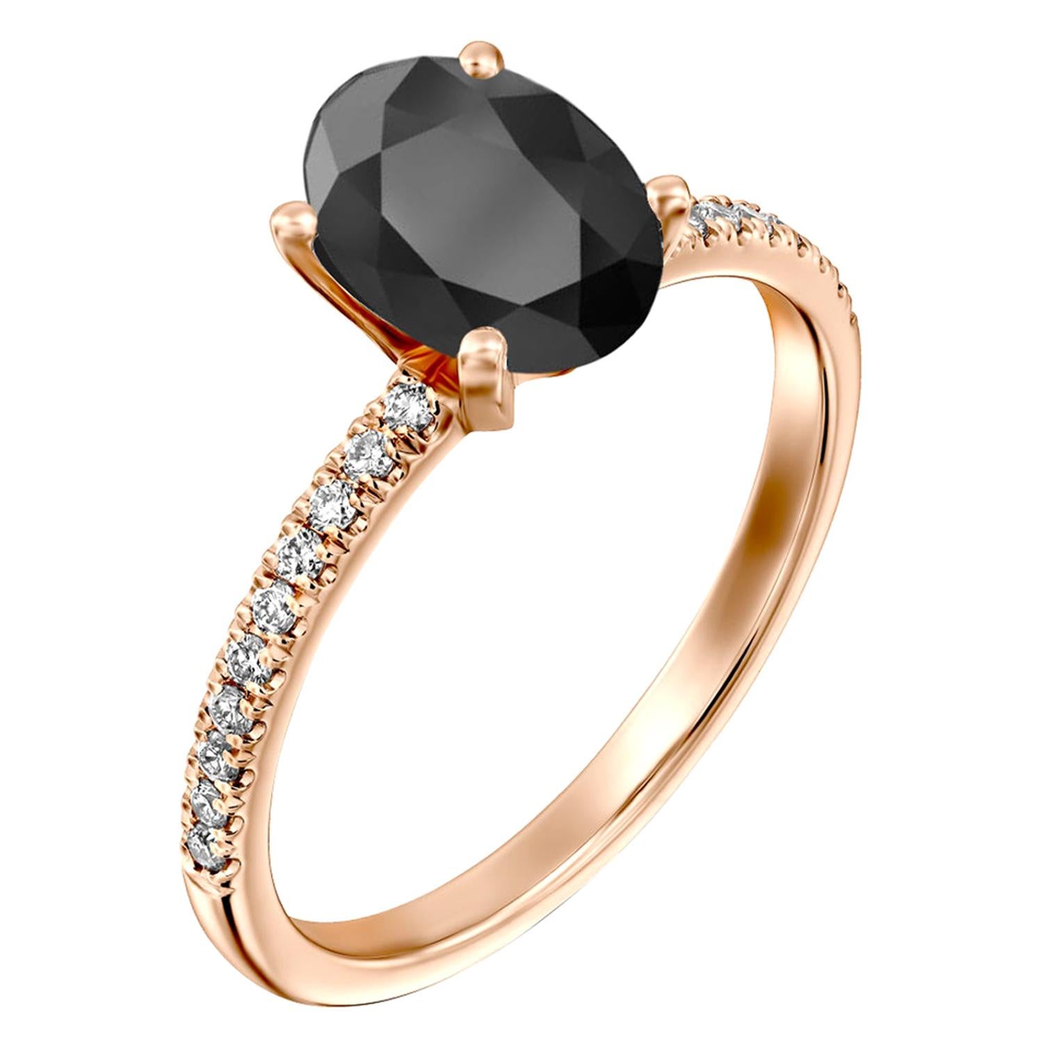 1.65 Carat 14 Karat Rose Gold Certified Oval Black Diamond Engagement Ring