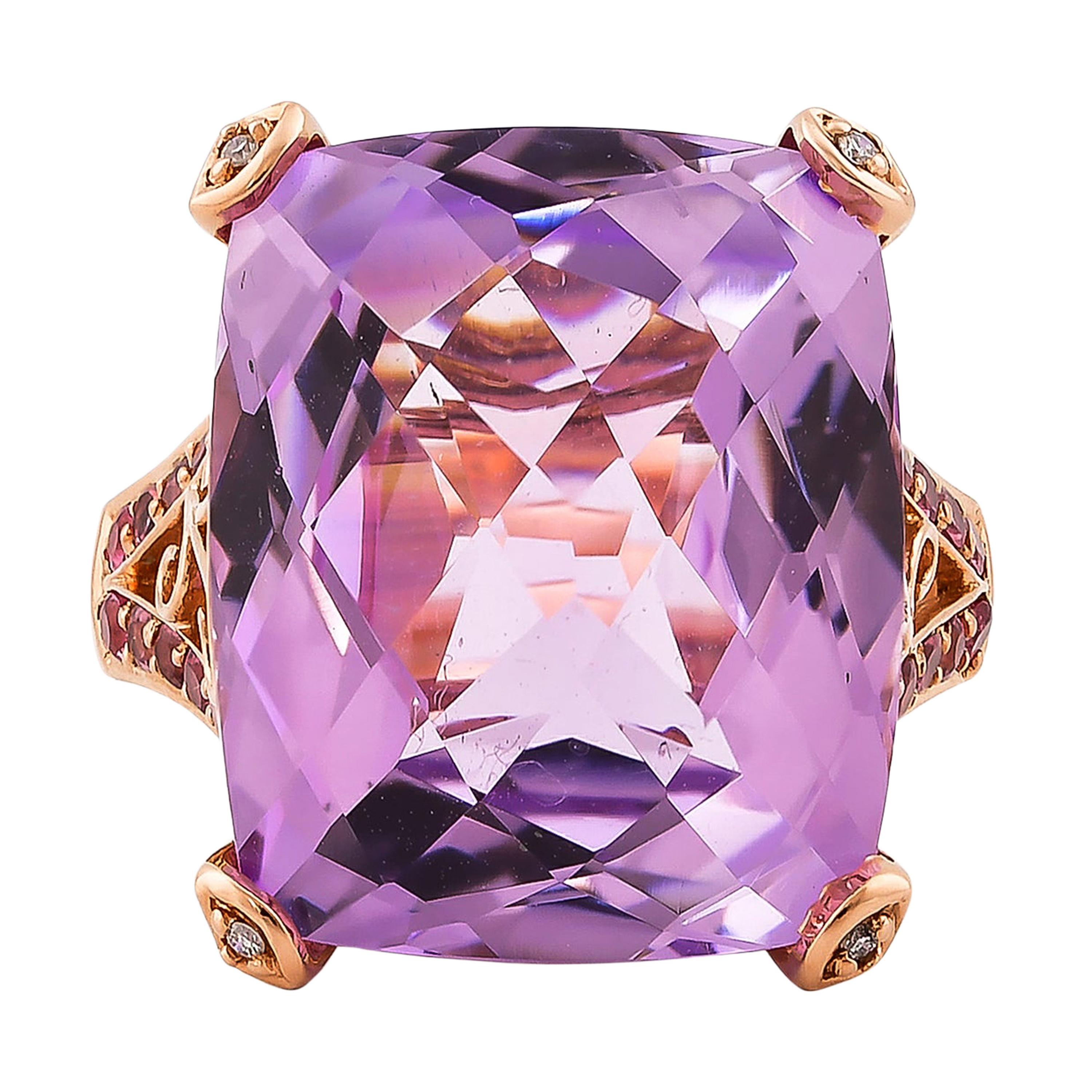 16,5 Karat Amethyst, rosa Turmalin und Diamant-Ring aus 14 Karat Roségold