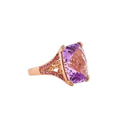 16.5 Carat Amethyst, Pink Tourmaline and Diamond Ring in 14 Karat Rose Gold