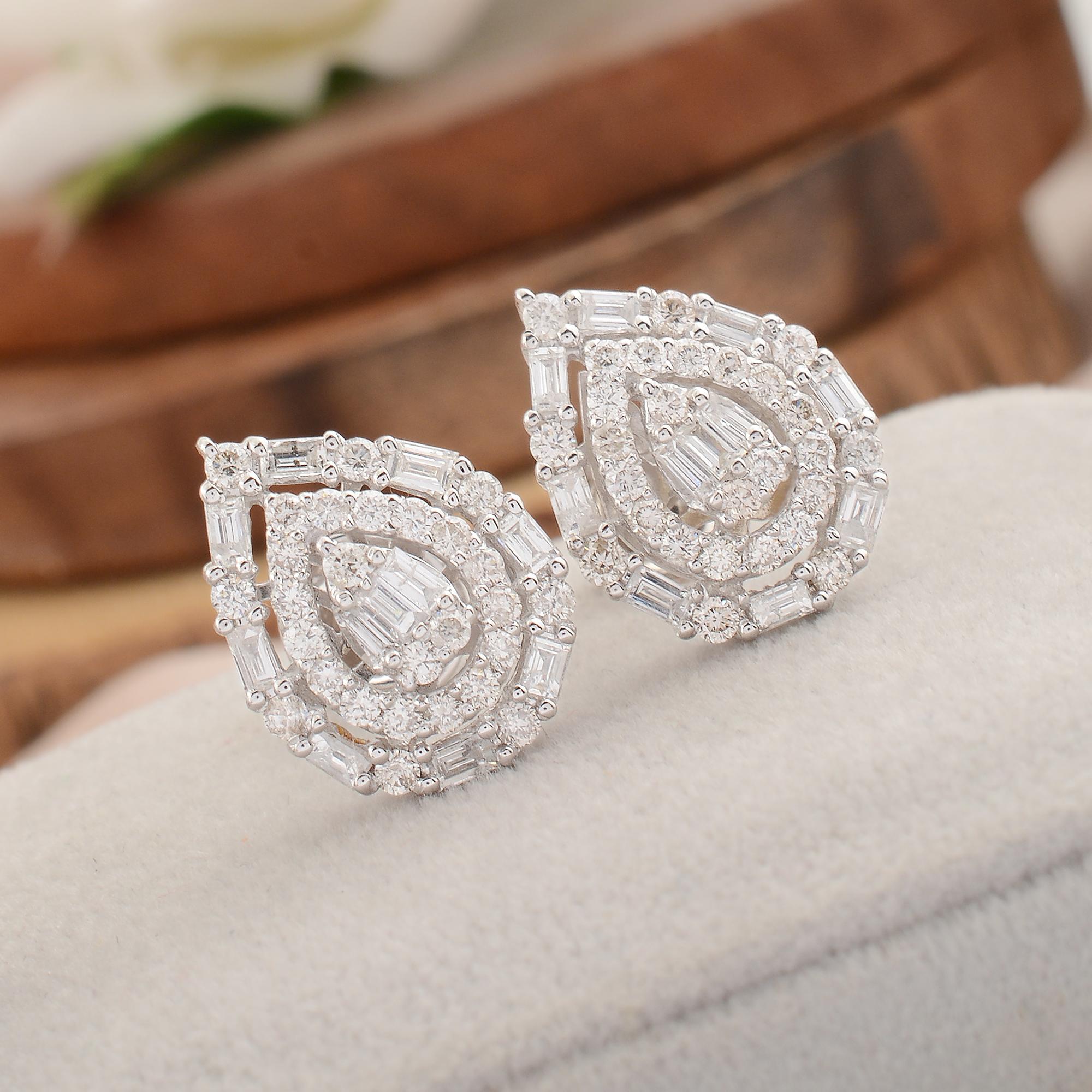 Modern 1.65 Carat Baguette Diamond Stud Earrings 14k White Gold Handmade Fine Jewelry For Sale