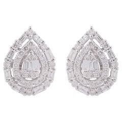 Clous d'oreilles en diamant baguette de 1,65 carat en or blanc 14k, fabriqués à la main.