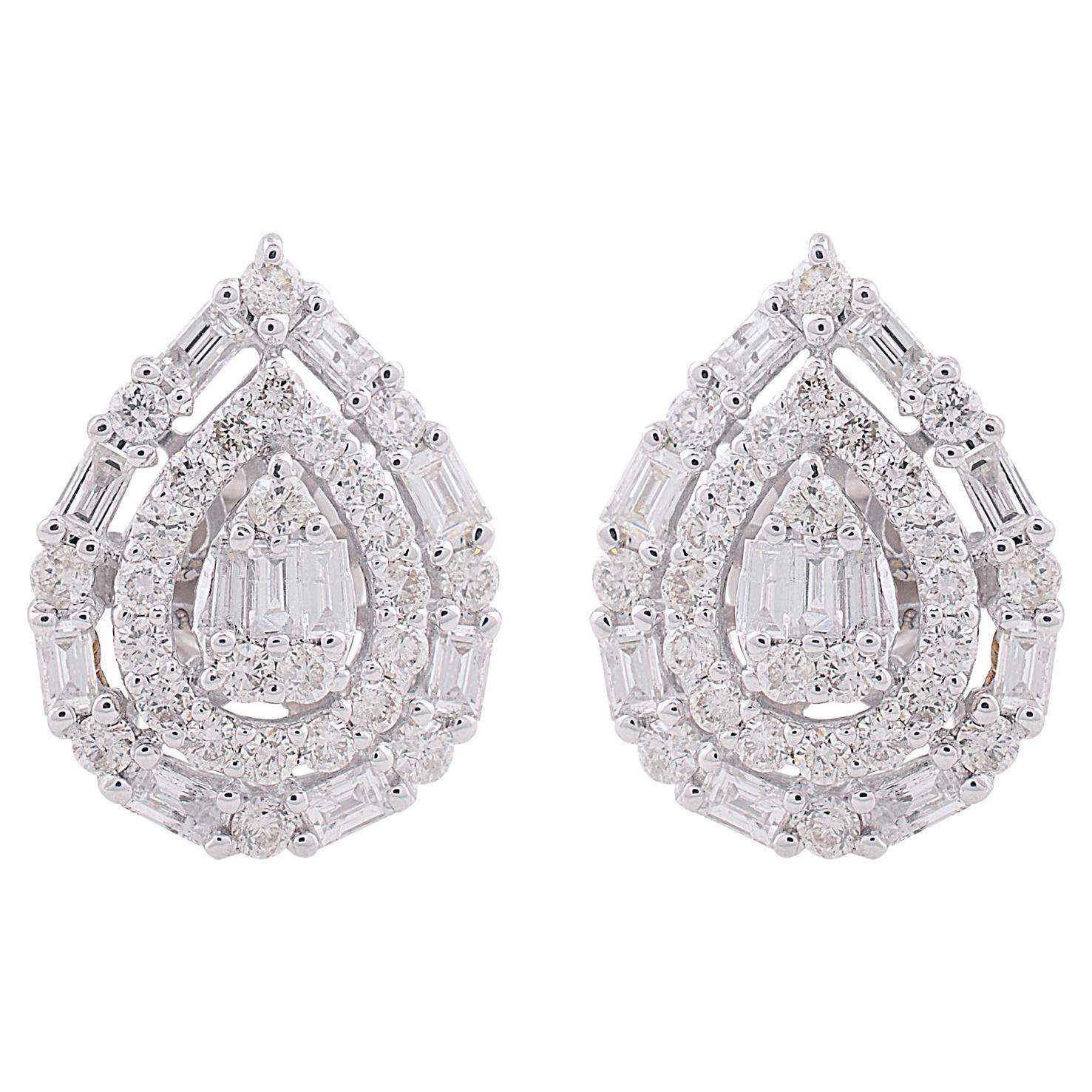 1.65 Carat Baguette Diamond Stud Earrings 14k White Gold Handmade Fine Jewelry
