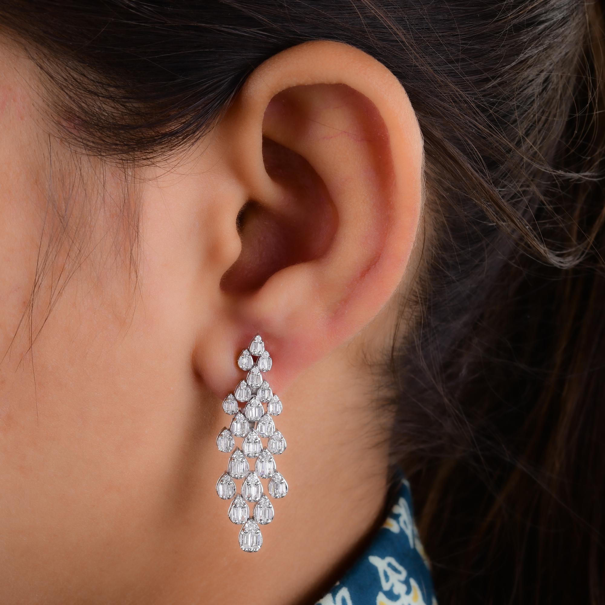 Modern 1.65 Carat Baguette & Round Diamond Dangle Earrings 18 Karat White Gold Jewelry