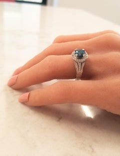 1.65 Carat Blue Irradiated Diamond and White Diamond White Gold Cocktail Ring