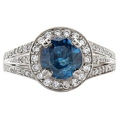 1.65 Carat Blue Irradiated Diamond and White Diamond White Gold Cocktail Ring
