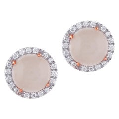 Antique 1.65 Carat Certified Rd Diamond and Cabochon Color Stone Stud Halo Earring 14 Kt