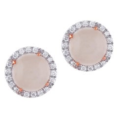 1.65 Carat Certified Rd Diamond and Cabochon Color Stone Stud Halo Earring 14 Kt