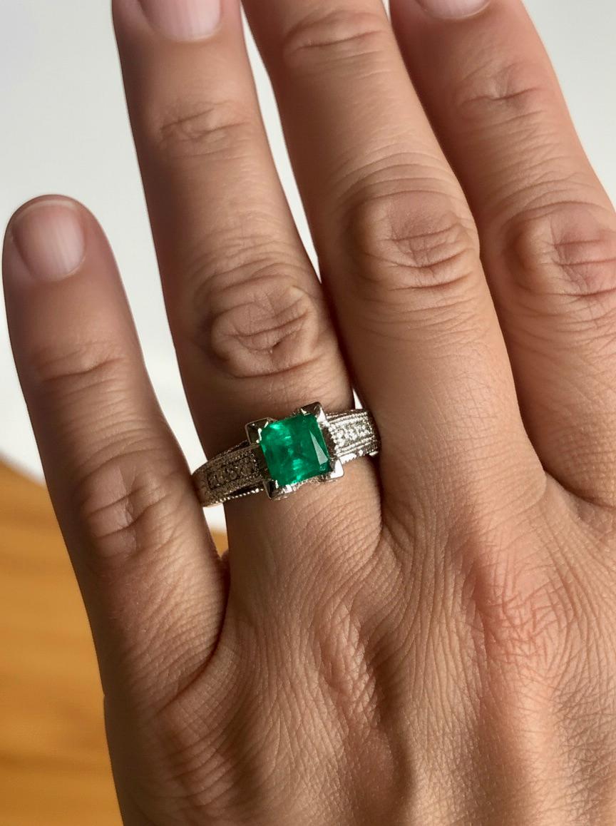 Contemporain Bague de fiançailles diamant émeraude colombienne de 1,65 carat en vente