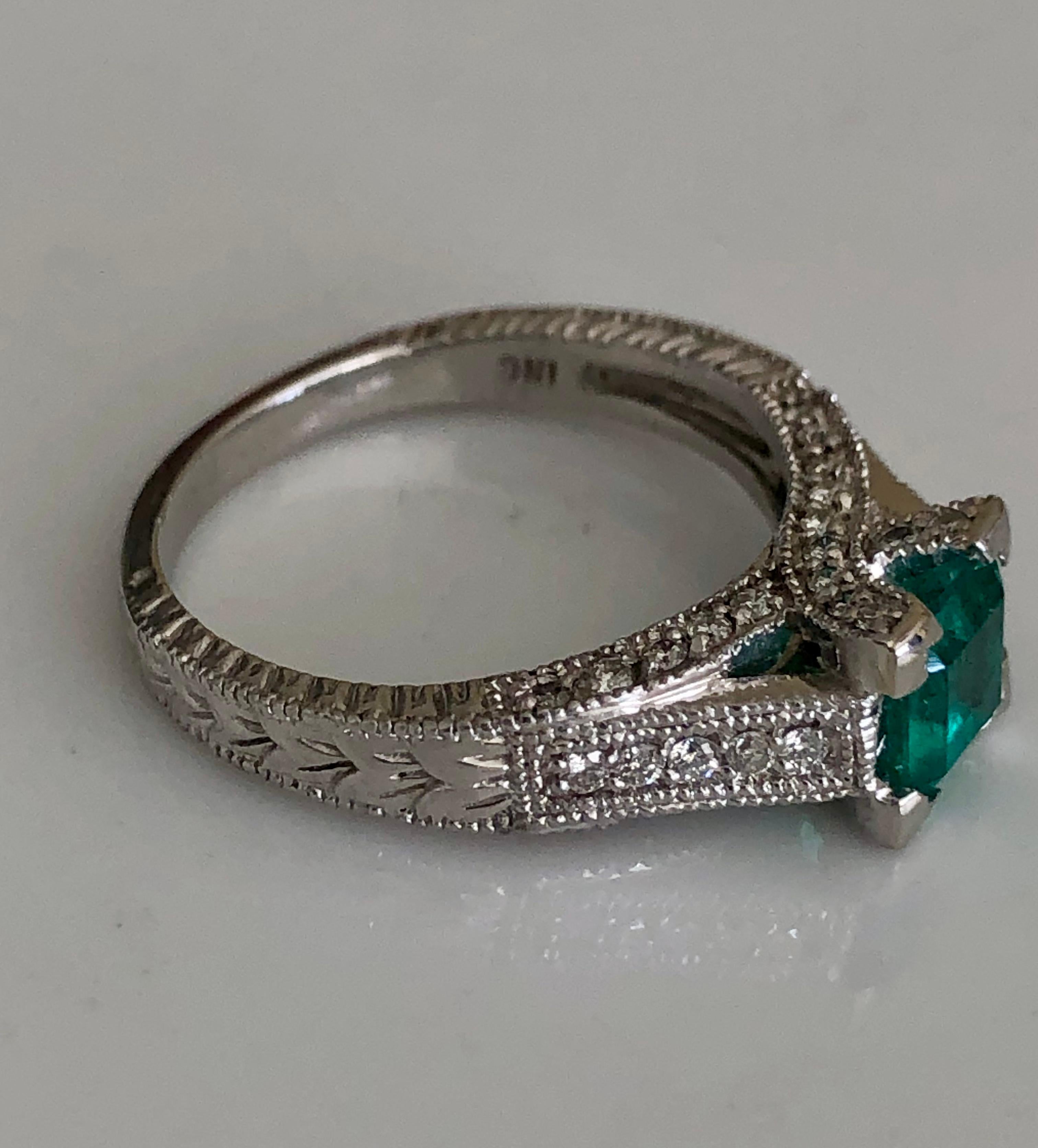 Women's 1.65 Carat Colombian Emerald Diamond Engagement Ring Platinum For Sale