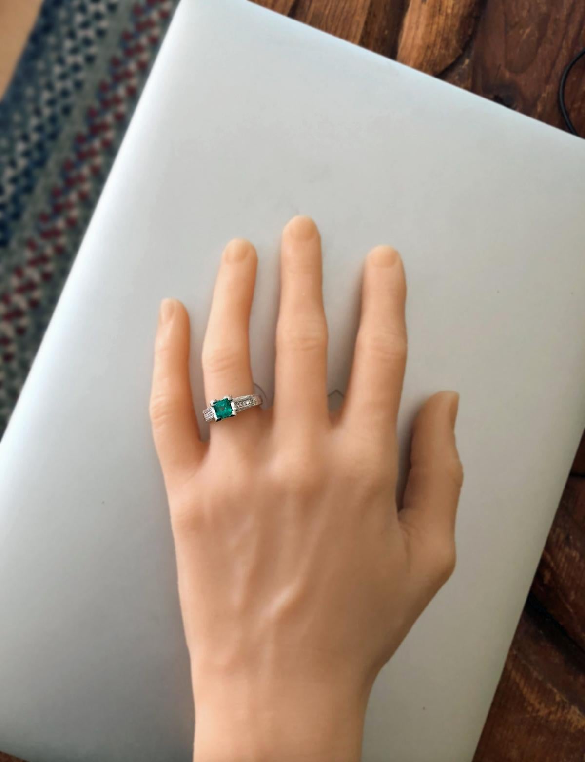 1.65 Carat Colombian Emerald Diamond Engagement Ring Platinum For Sale 2