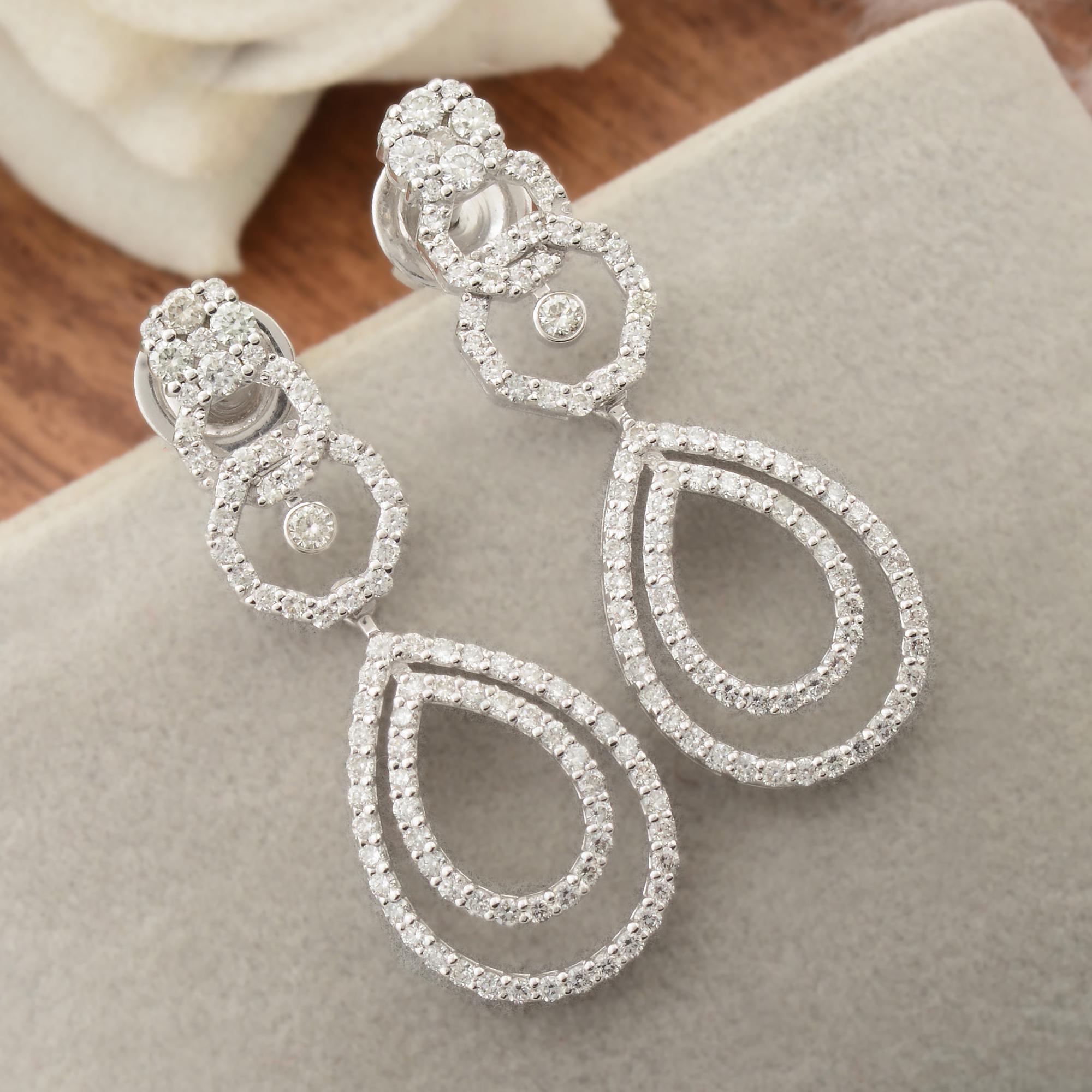 Modern 1.65 Carat Diamond Dangle Earrings 10 Karat White Gold Fine Handmade Jewelry For Sale