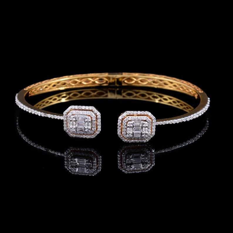 Mixed Cut 1.65 Carat Diamond 18 Karat Rose Gold Open Bangle Bracelet For Sale