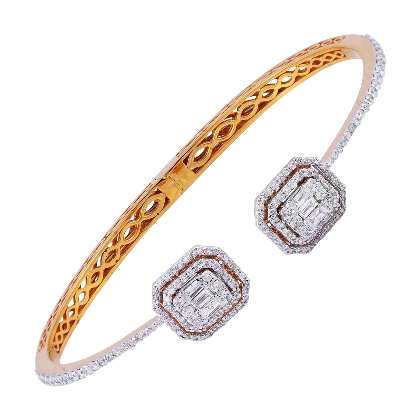 Bracelet jonc ouvert en or rose 18 carats avec diamants de 1,65 carat