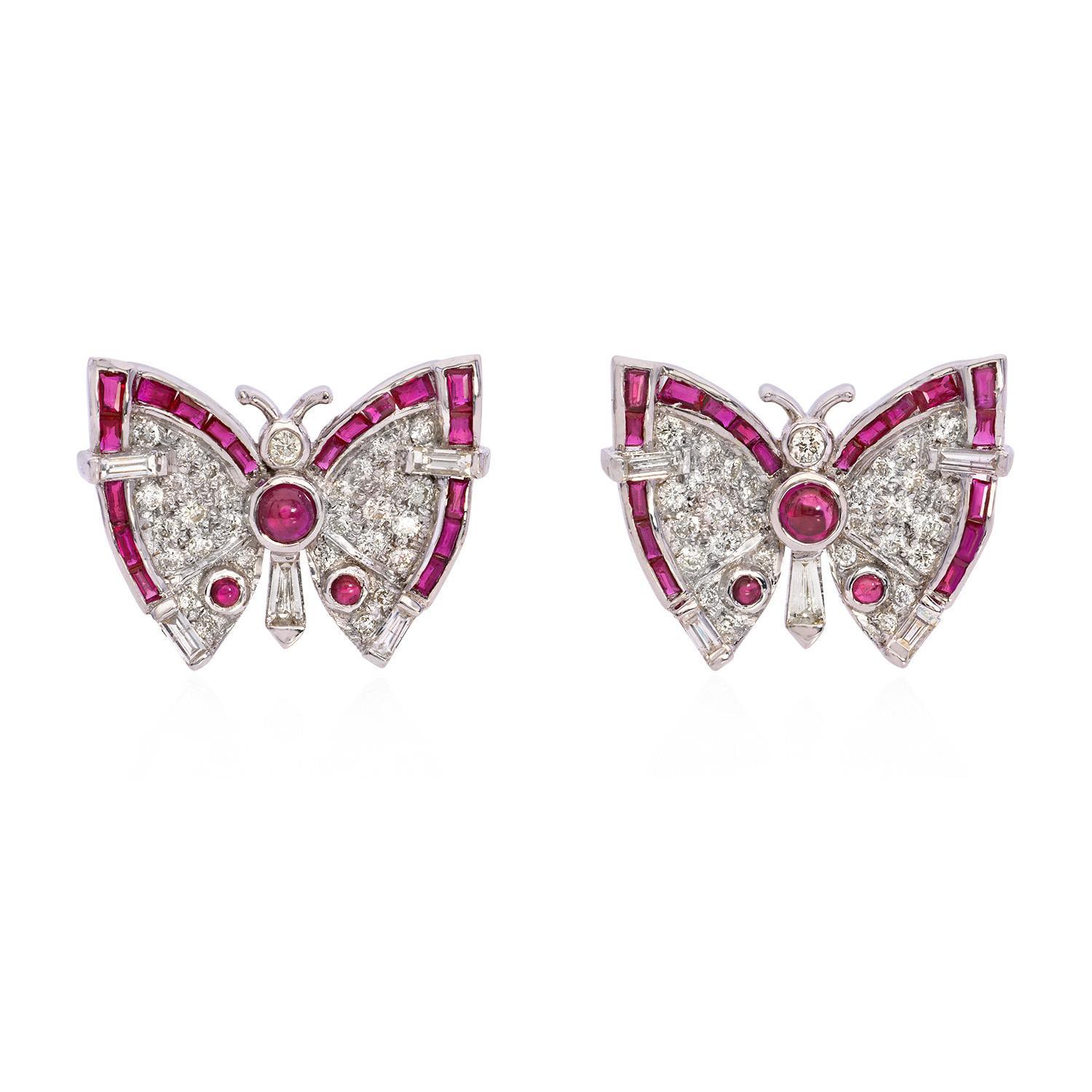 Femenino o masculino Pendientes de oro de 14 quilates con forma de mariposa y diamantes de 1,65 quilates en venta