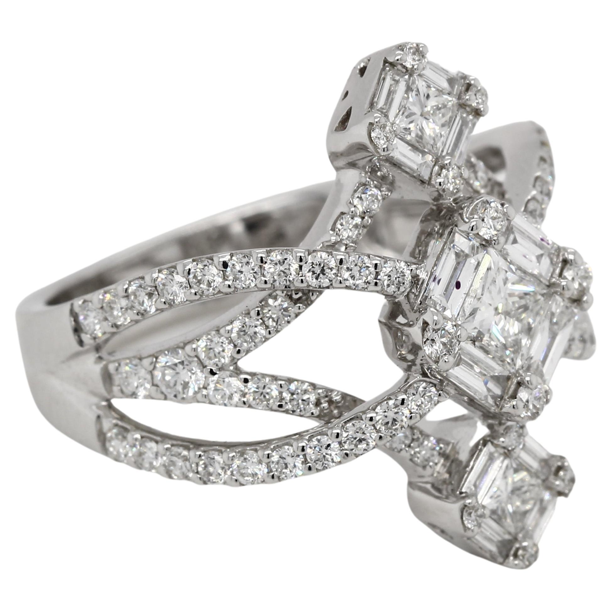 Taille ronde Bague de mariage en or 18 carats avec diamants de 1,65 carat d'illusion en vente