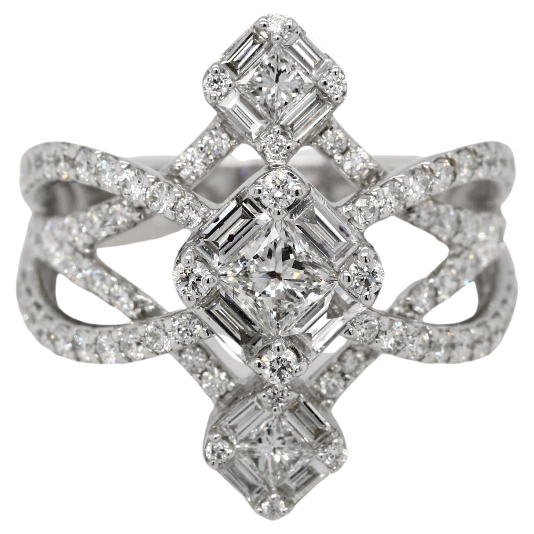 Bague de mariage en or 18 carats avec diamants de 1,65 carat d'illusion Neuf - En vente à Bangkok, 10
