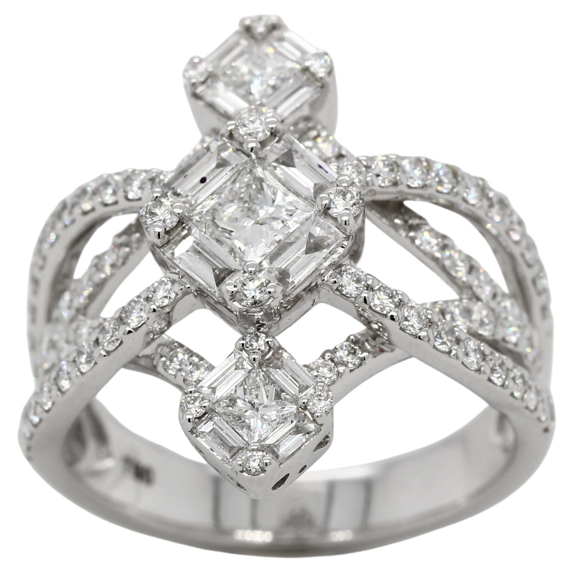Bague de mariage en or 18 carats avec diamants de 1,65 carat d'illusion en vente