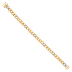 1.65 Carat Diamond Pave Cuban Link Chain Bracelet 14 Karat Two Tone Gold Jewelry