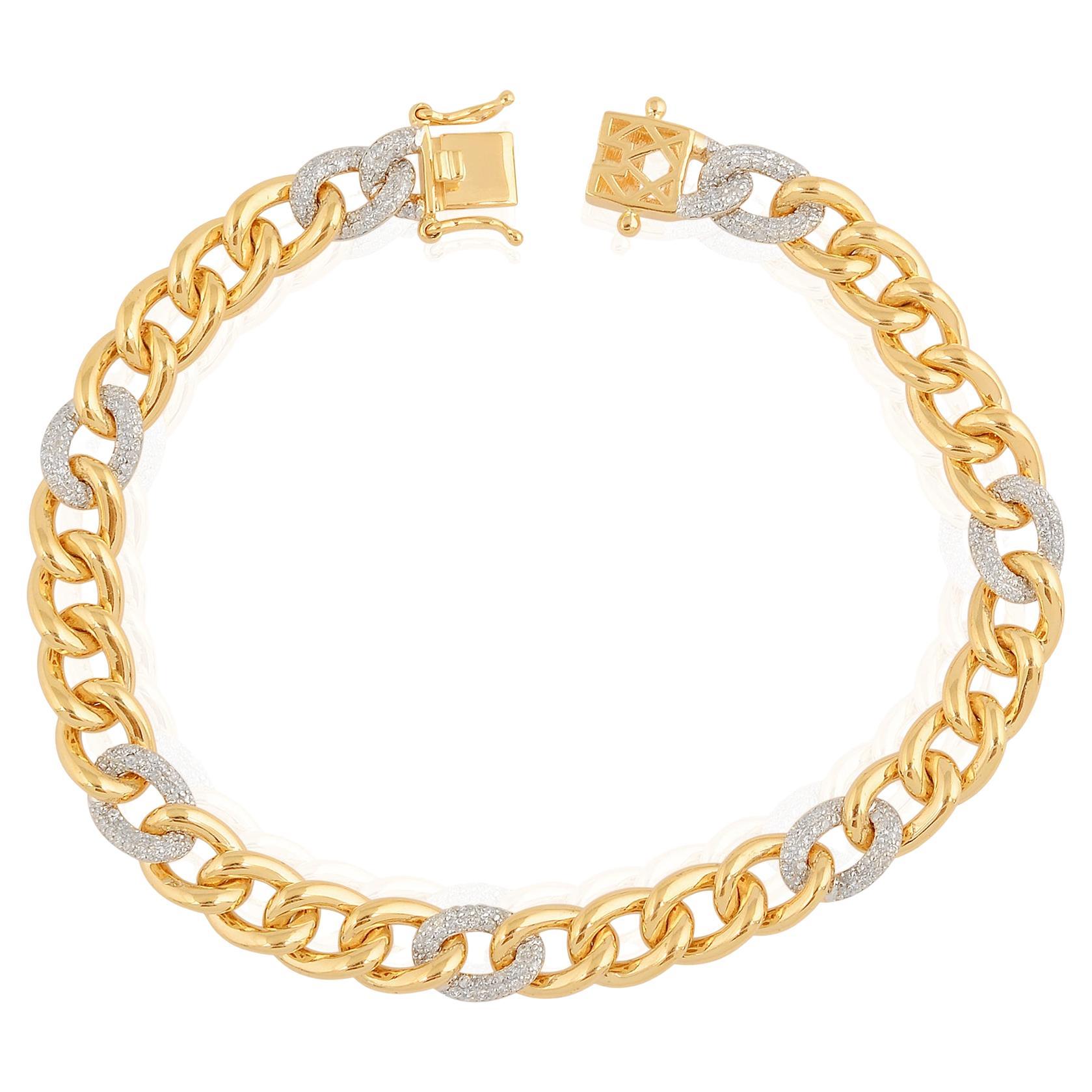 Bracciale cubano a catena con pave di diamanti da 1,65 carati in oro 14 carati bicolore