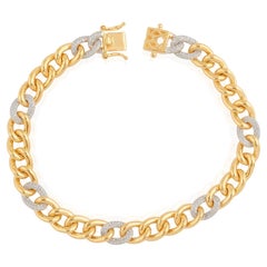 1.65 Carat Diamond Pave Cuban Link Chain Bracelet 14 Karat Two Tone Gold Jewelry