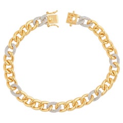 1.65 Carat Diamond Pave Cuban Link Chain Bracelet 18 Karat Two Tone Gold Jewelry