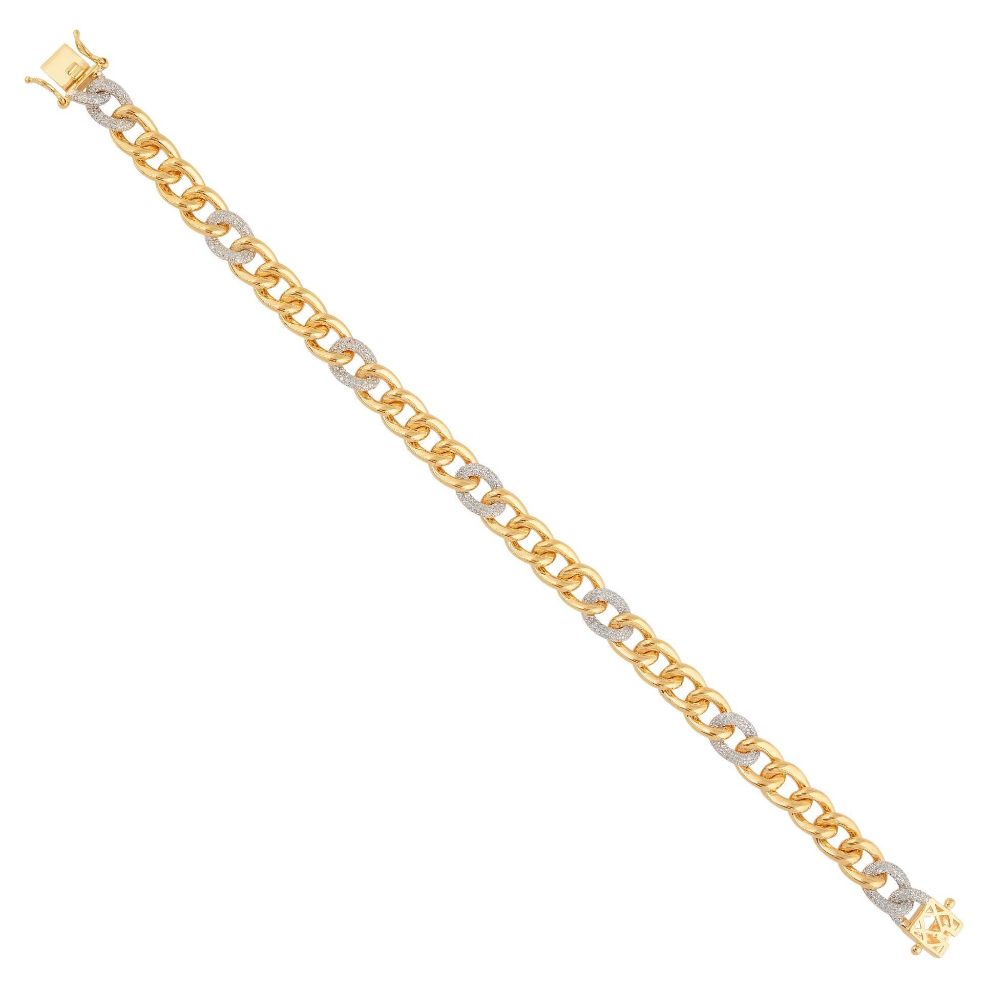 1,65 Karat Diamant-Pavé-Kubanisches Gliederarmband aus 18 Karat zweifarbigem Gold