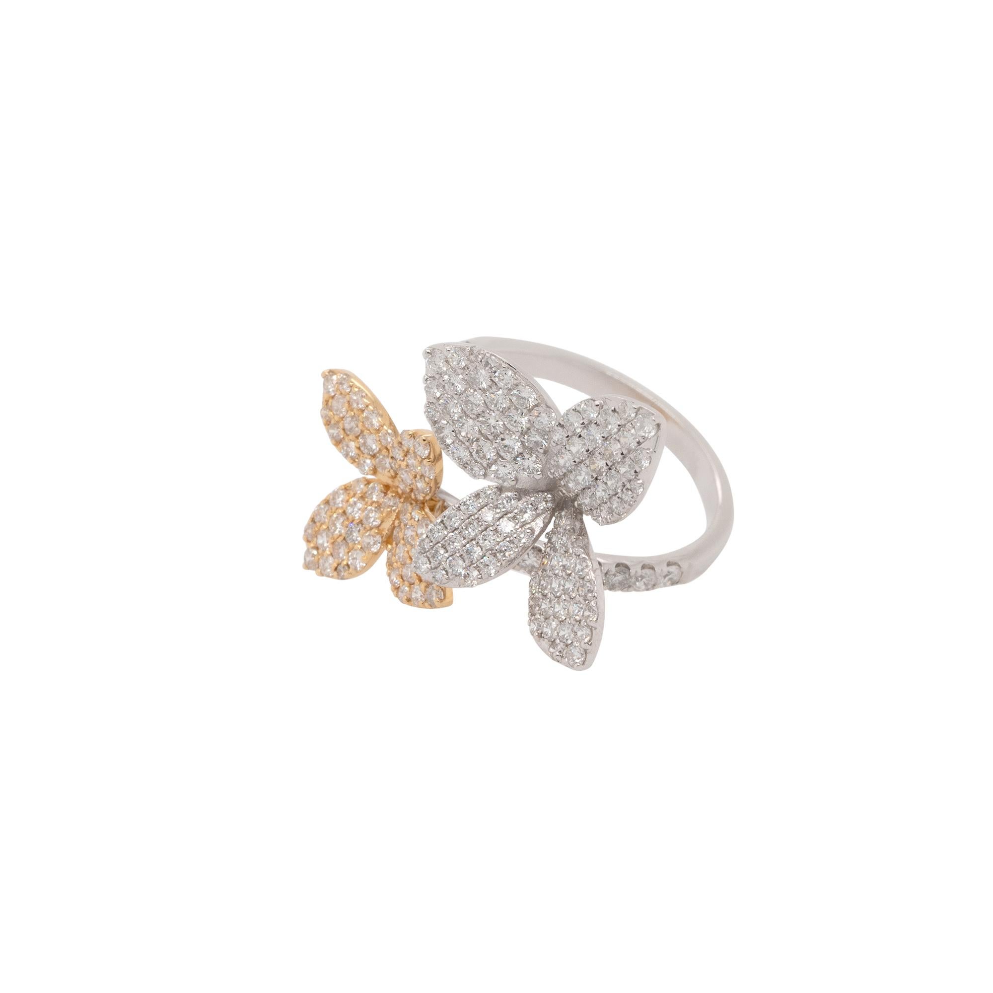 Round Cut 1.65 Carat Diamond Pave over Pass Flower Ring 18 Karat in Stock For Sale