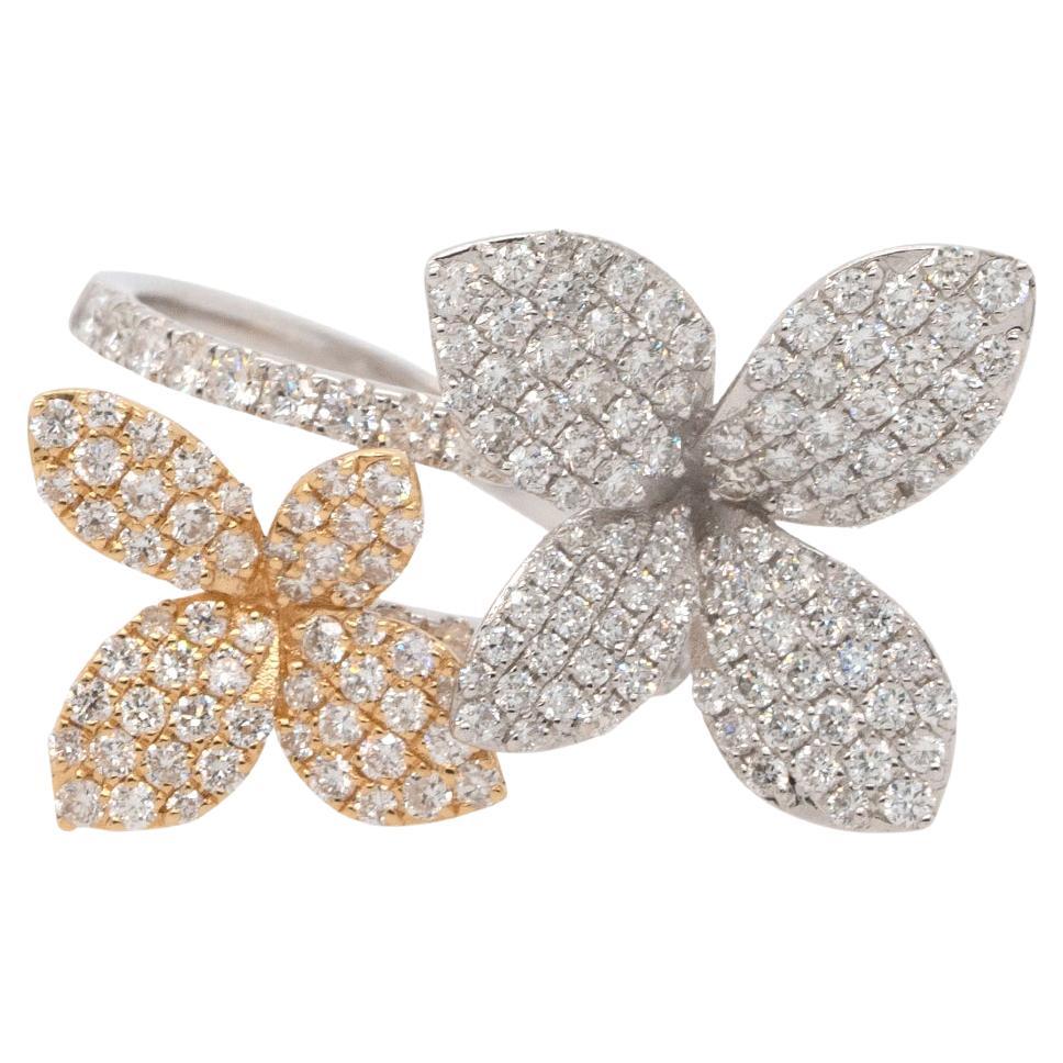 1.65 Carat Diamond Pave over Pass Flower Ring 18 Karat in Stock For Sale