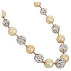 16.5 Carat Diamond Pearl Beaded Necklace in 14K Yellow Gold 