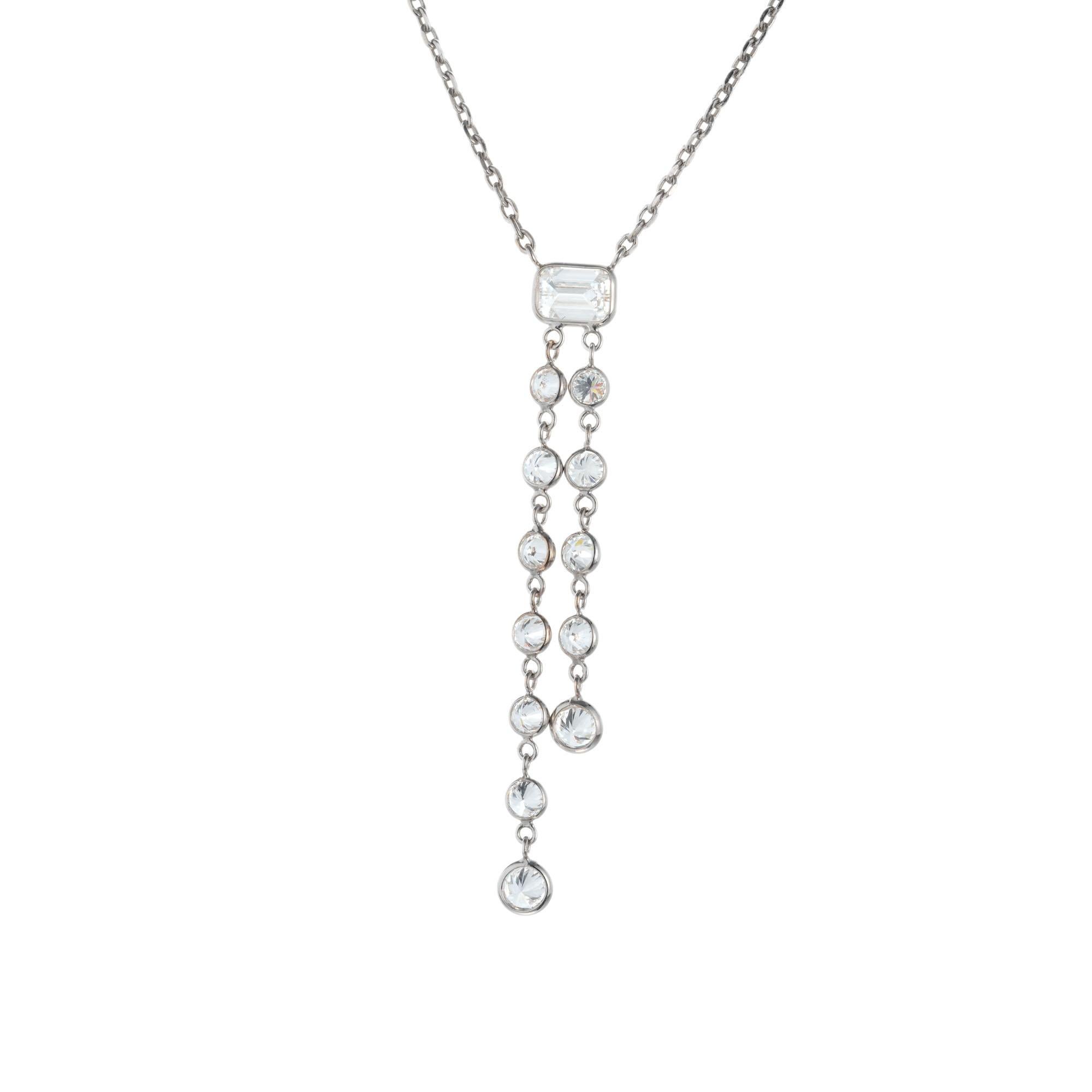 Women's or Men's 1.65 Carat Diamond Round Emerald Cut Dangle Drop Necklace For Sale