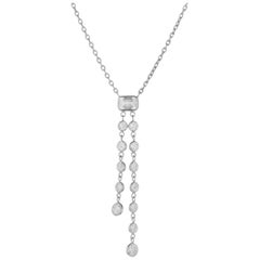 1.65 Carat Diamond Round Emerald Cut Dangle Drop Necklace
