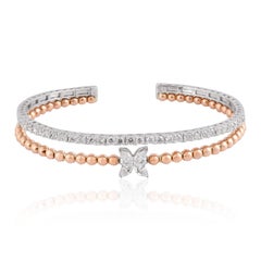 1.65 Karat Diamant Zweifarbiger 14 Karat Gold Floral Armreif Armspange Armband Manschette