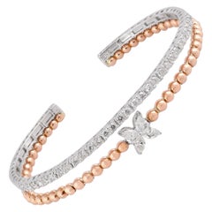 Bracciale Bangle floreale in oro 14 carati con diamante bicolore da 1,65 carati