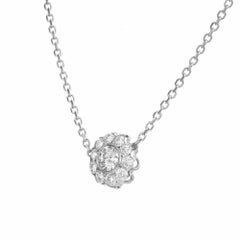 1.65 Carat Diamond White Gold Circle Cluster Art Deco Pendant Necklace
