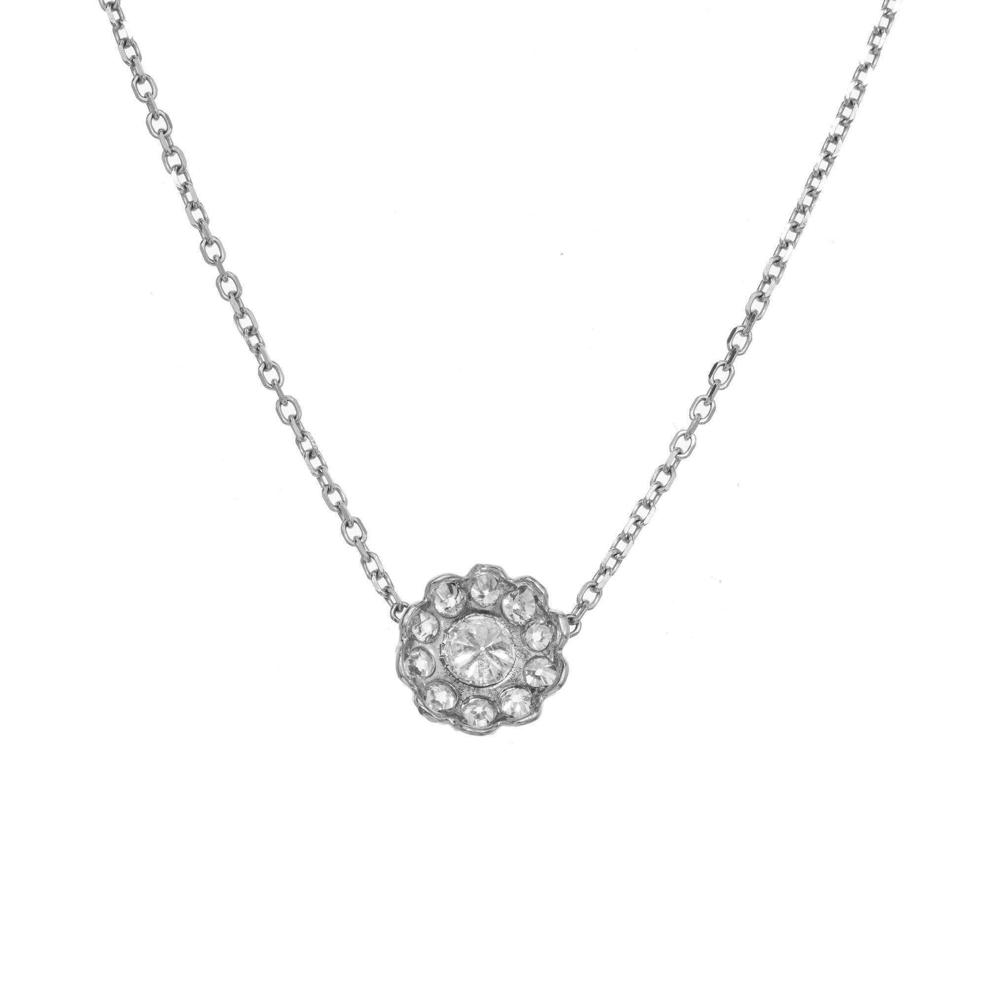 1.65 Carat Diamond White Gold Circle Cluster Art Deco Pendant Necklace  In Good Condition For Sale In Stamford, CT
