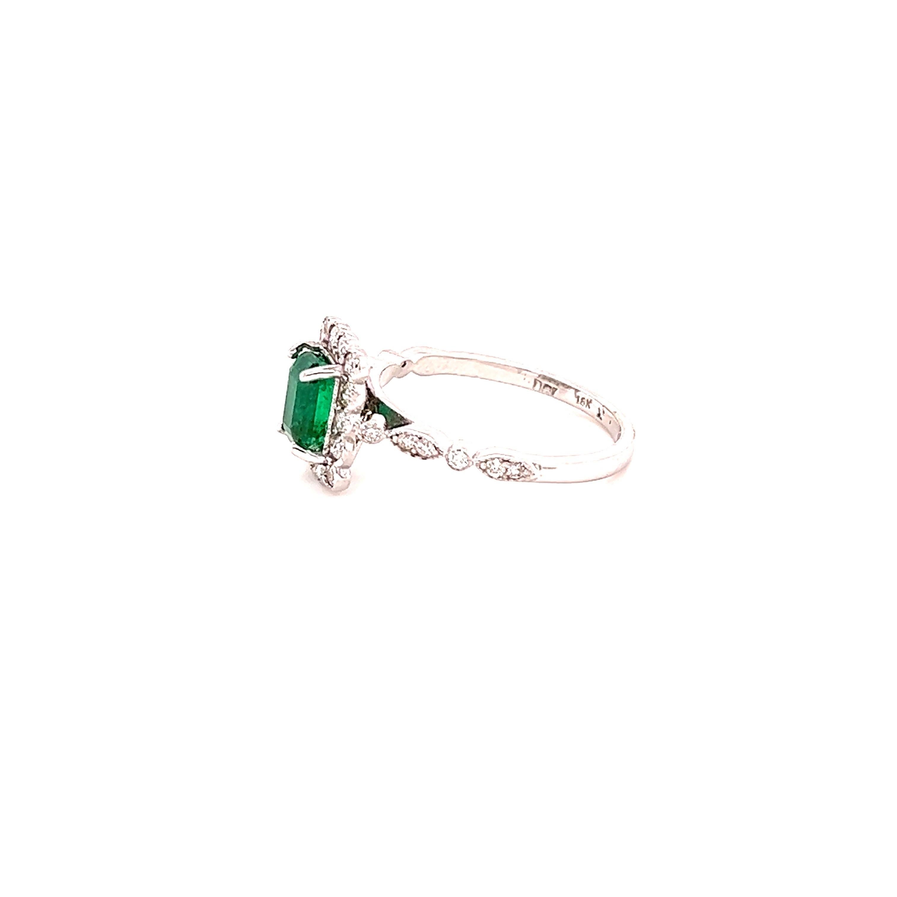 Contemporary 1.65 Carat Emerald Diamond 18 Karat White Gold Engagement Ring For Sale