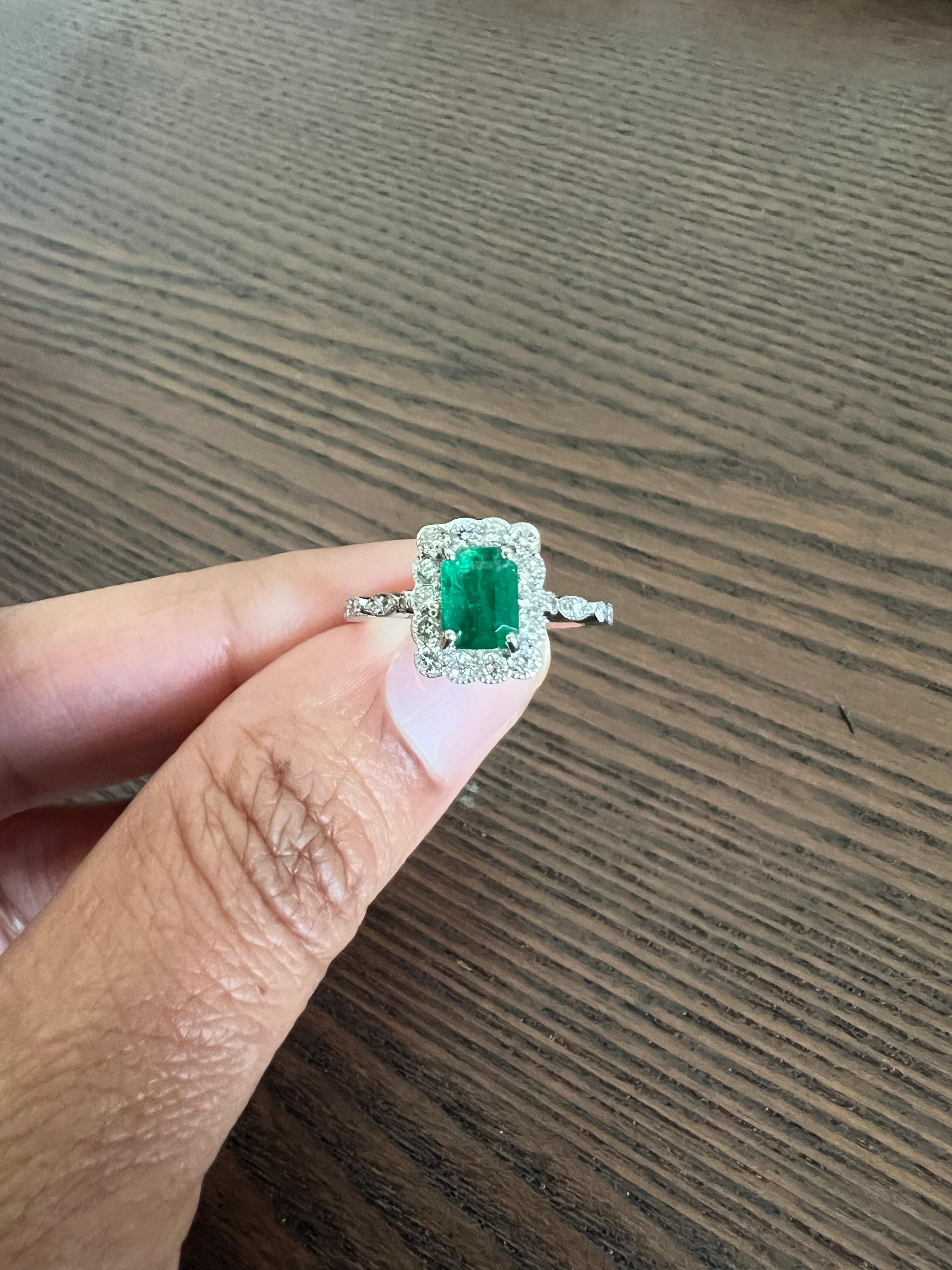 1.65 Carat Emerald Diamond 18 Karat White Gold Engagement Ring For Sale 3