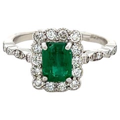 Bague de fiançailles en or blanc 18 carats, diamant émeraude 1,65 carat